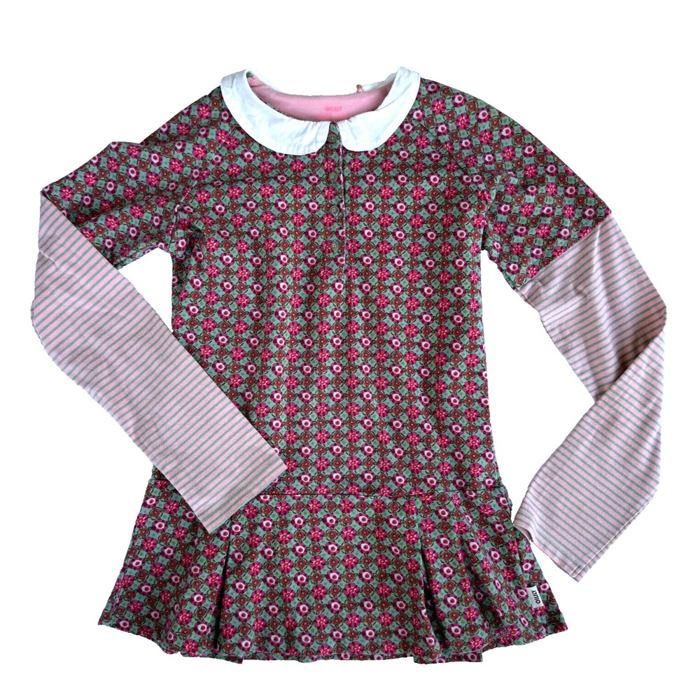 Oilily Tunic Top Pink/Green Floral Pattern Striped Long Sleeves Girls 12 (152)